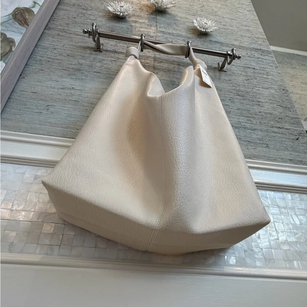 NWT new Anthropologie the love knot slouchy bag cream white + mini pouch